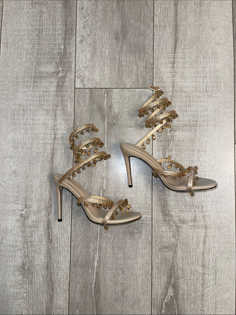 👢✨💎Gold Beaded Strappy High Heel Sandals size 6- never worn!💎✨👢